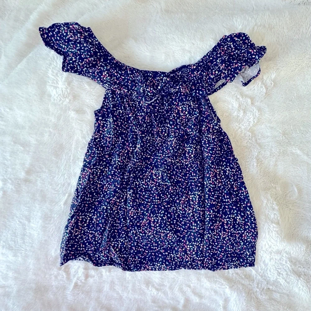GAP Girls Flutter Sleeve Ruffled Blouse, blue with multicolor dots,10G,L,140cm